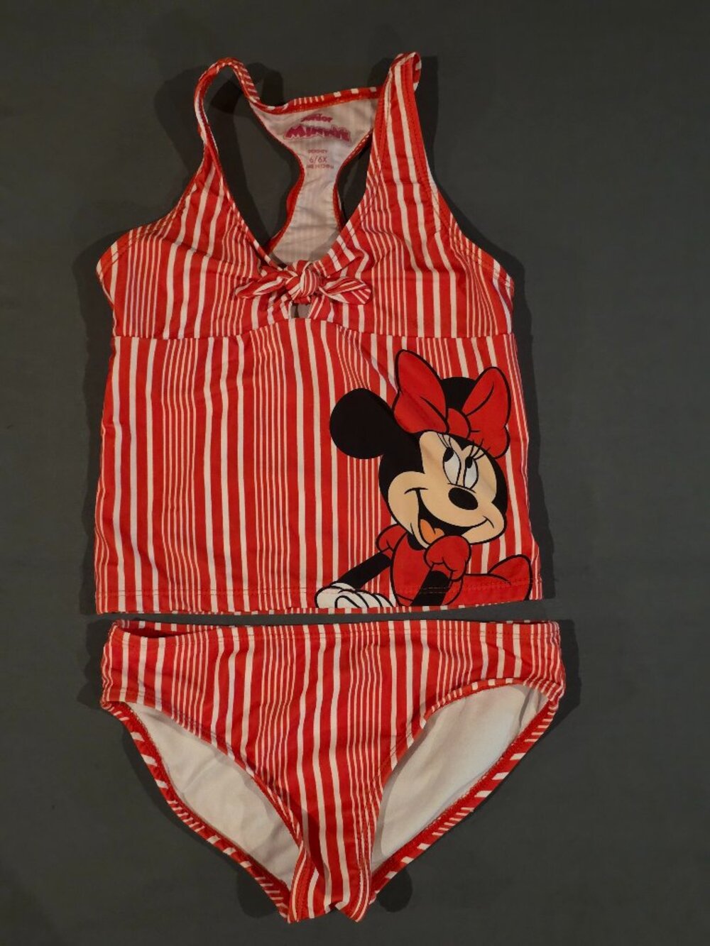 Disney Junior Girls 6/6x Minnie Mouse Red Stripped Tankini